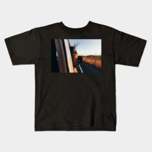 Road Tripping - Beautiful Woman Sticking Head Outside Car Window While Driving Kids T-Shirt